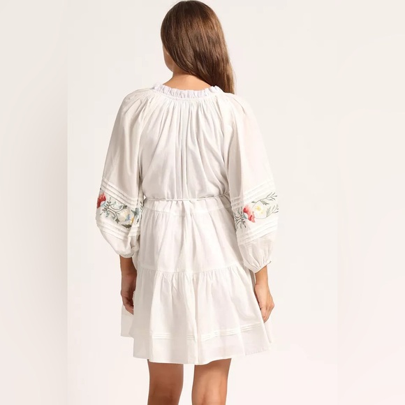 CLEOBELLA JADA TIERED MINI DRESS FLORAL EMBROIDERY WITH SLEEVES SIZE MEDIUM - Picture 2 of 16